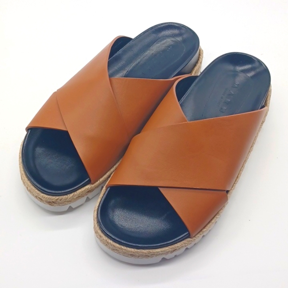 MARNI Fussbett Leather Platform Slide Sandal Chunky Cross Strap Size 38/US 8
